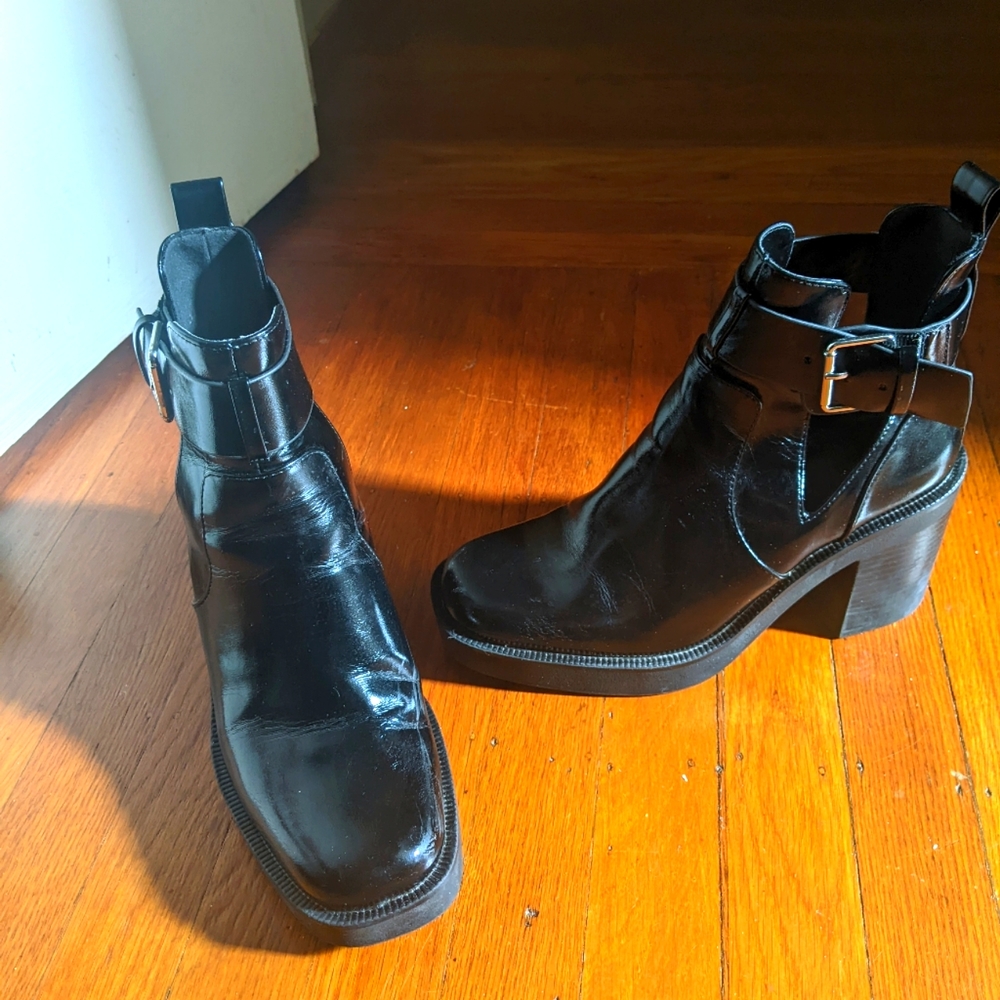 Zara Heeled Shiny Black Ankle Boots 37